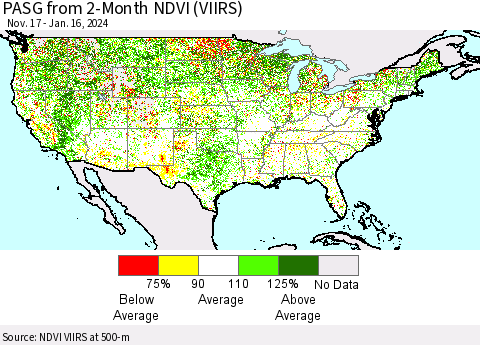 United States PASG from 2-Month NDVI (VIIRS) Thematic Map For 1/9/2024 - 1/16/2024