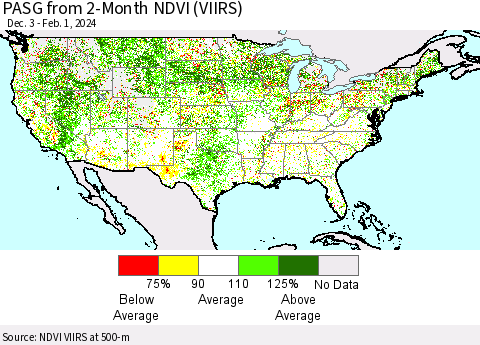 United States PASG from 2-Month NDVI (VIIRS) Thematic Map For 1/25/2024 - 2/1/2024