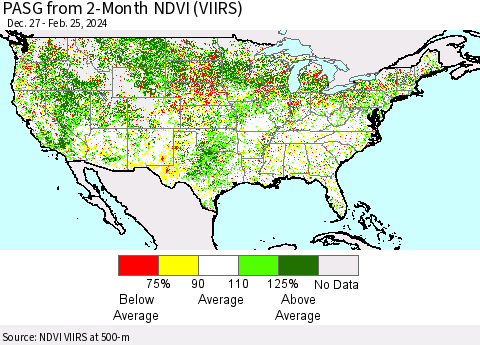 United States PASG from 2-Month NDVI (VIIRS) Thematic Map For 2/18/2024 - 2/25/2024