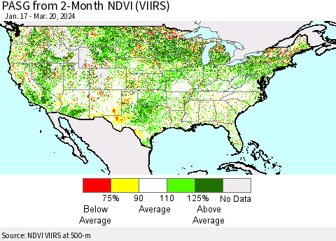 United States PASG from 2-Month NDVI (VIIRS) Thematic Map For 3/13/2024 - 3/20/2024