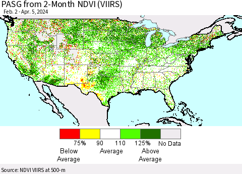 United States PASG from 2-Month NDVI (VIIRS) Thematic Map For 3/29/2024 - 4/5/2024