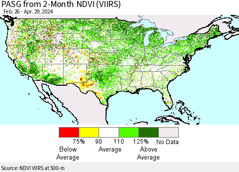 United States PASG from 2-Month NDVI (VIIRS) Thematic Map For 4/22/2024 - 4/29/2024