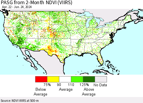 United States PASG from 2-Month NDVI (VIIRS) Thematic Map For 6/17/2024 - 6/24/2024