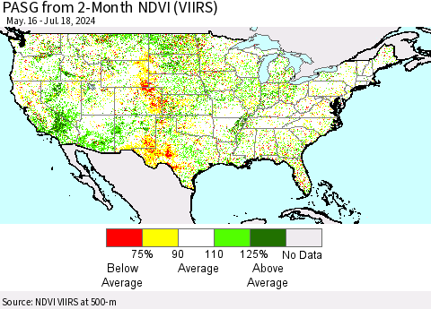 United States PASG from 2-Month NDVI (VIIRS) Thematic Map For 7/11/2024 - 7/18/2024