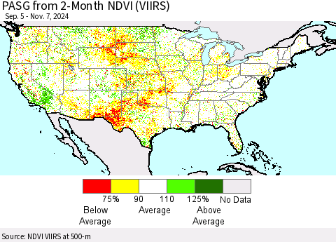 United States PASG from 2-Month NDVI (VIIRS) Thematic Map For 10/31/2024 - 11/7/2024