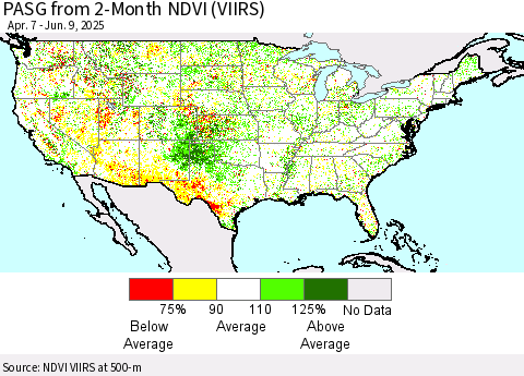 United States PASG from 2-Month NDVI (VIIRS) Thematic Map For 6/2/2025 - 6/9/2025