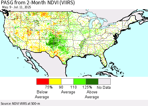 United States PASG from 2-Month NDVI (VIIRS) Thematic Map For 7/4/2025 - 7/11/2025