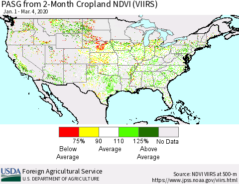 United States PASG from 2-Month Cropland NDVI (VIIRS) Thematic Map For 3/1/2020 - 3/10/2020