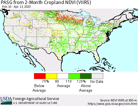 United States PASG from 2-Month Cropland NDVI (VIIRS) Thematic Map For 4/11/2020 - 4/20/2020