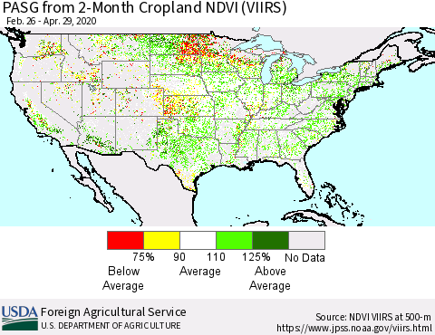 United States PASG from 2-Month Cropland NDVI (VIIRS) Thematic Map For 4/21/2020 - 4/30/2020