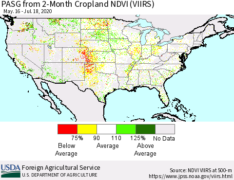 United States PASG from 2-Month Cropland NDVI (VIIRS) Thematic Map For 7/11/2020 - 7/20/2020