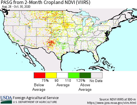United States PASG from 2-Month Cropland NDVI (VIIRS) Thematic Map For 10/21/2020 - 10/31/2020