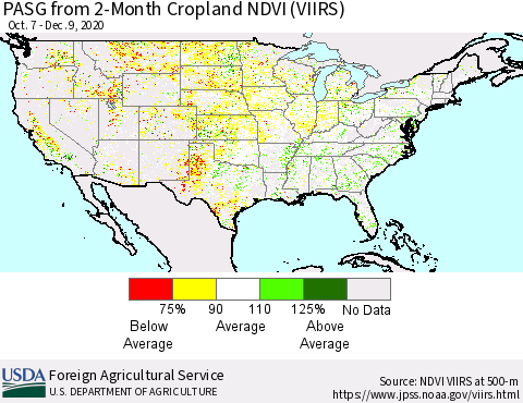United States PASG from 2-Month Cropland NDVI (VIIRS) Thematic Map For 12/1/2020 - 12/10/2020