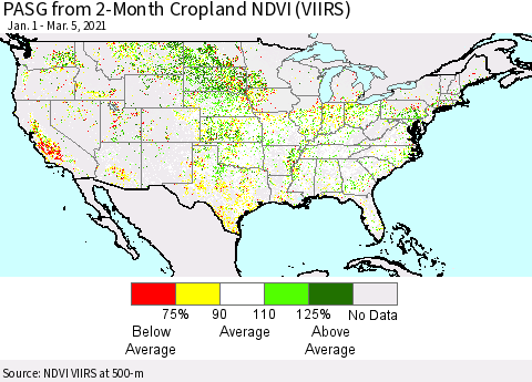 United States PASG from 2-Month Cropland NDVI (VIIRS) Thematic Map For 2/26/2021 - 3/5/2021
