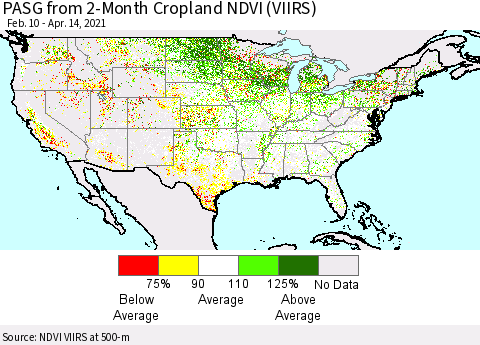 United States PASG from 2-Month Cropland NDVI (VIIRS) Thematic Map For 4/7/2021 - 4/14/2021