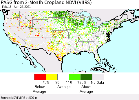 United States PASG from 2-Month Cropland NDVI (VIIRS) Thematic Map For 4/15/2021 - 4/22/2021