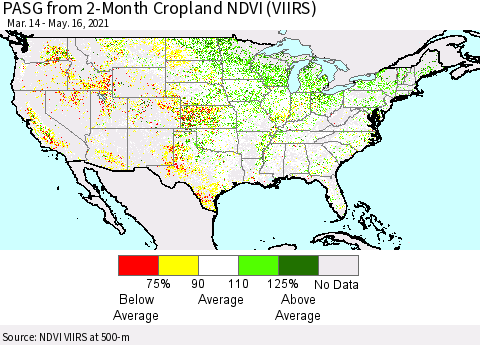 United States PASG from 2-Month Cropland NDVI (VIIRS) Thematic Map For 5/9/2021 - 5/16/2021