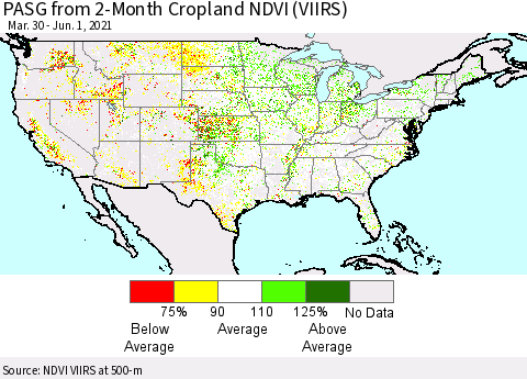 United States PASG from 2-Month Cropland NDVI (VIIRS) Thematic Map For 5/25/2021 - 6/1/2021