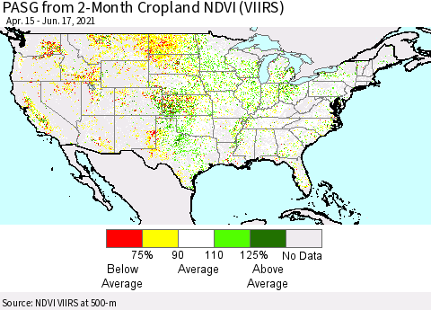 United States PASG from 2-Month Cropland NDVI (VIIRS) Thematic Map For 6/10/2021 - 6/17/2021
