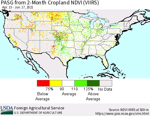 United States PASG from 2-Month Cropland NDVI (VIIRS) Thematic Map For 6/11/2021 - 6/20/2021