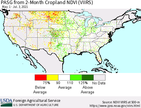 United States PASG from 2-Month Cropland NDVI (VIIRS) Thematic Map For 7/1/2021 - 7/10/2021