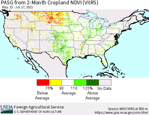 United States PASG from 2-Month Cropland NDVI (VIIRS) Thematic Map For 7/21/2021 - 7/31/2021