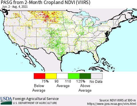 United States PASG from 2-Month Cropland NDVI (VIIRS) Thematic Map For 8/1/2021 - 8/10/2021