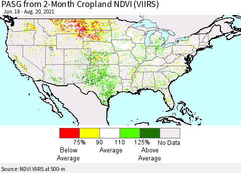United States PASG from 2-Month Cropland NDVI (VIIRS) Thematic Map For 8/11/2021 - 8/20/2021