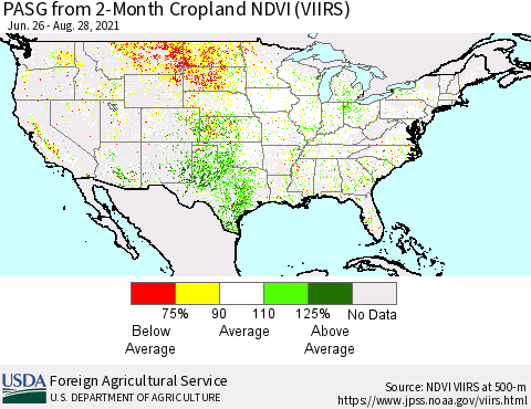 United States PASG from 2-Month Cropland NDVI (VIIRS) Thematic Map For 8/21/2021 - 8/31/2021