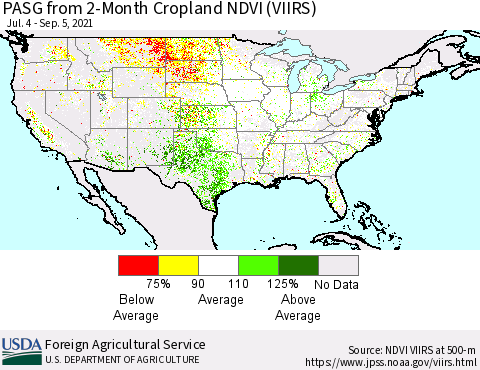 United States PASG from 2-Month Cropland NDVI (VIIRS) Thematic Map For 9/1/2021 - 9/10/2021