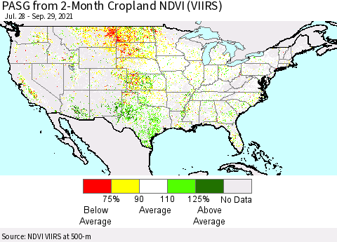 United States PASG from 2-Month Cropland NDVI (VIIRS) Thematic Map For 9/22/2021 - 9/29/2021