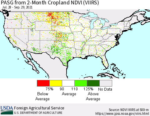 United States PASG from 2-Month Cropland NDVI (VIIRS) Thematic Map For 9/21/2021 - 9/30/2021