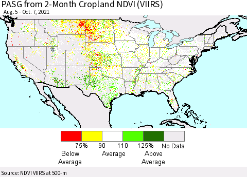 United States PASG from 2-Month Cropland NDVI (VIIRS) Thematic Map For 9/30/2021 - 10/7/2021