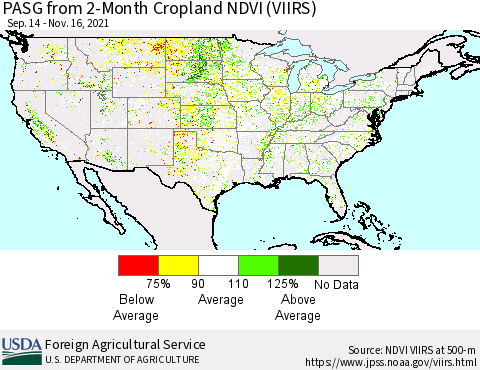 United States PASG from 2-Month Cropland NDVI (VIIRS) Thematic Map For 11/11/2021 - 11/20/2021