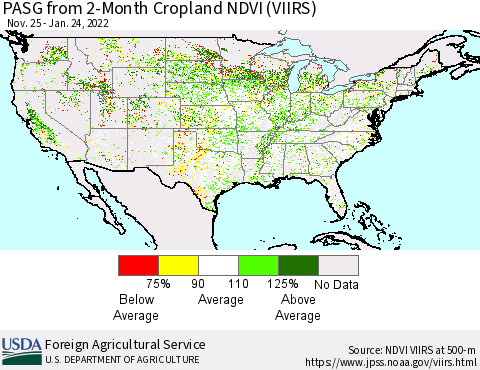 United States PASG from 2-Month Cropland NDVI (VIIRS) Thematic Map For 1/21/2022 - 1/31/2022