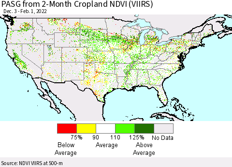United States PASG from 2-Month Cropland NDVI (VIIRS) Thematic Map For 1/25/2022 - 2/1/2022