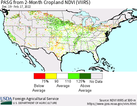 United States PASG from 2-Month Cropland NDVI (VIIRS) Thematic Map For 2/11/2022 - 2/20/2022