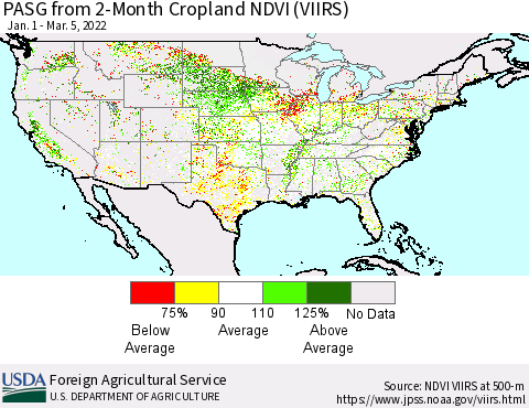 United States PASG from 2-Month Cropland NDVI (VIIRS) Thematic Map For 3/1/2022 - 3/10/2022