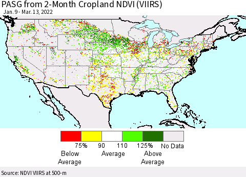 United States PASG from 2-Month Cropland NDVI (VIIRS) Thematic Map For 3/6/2022 - 3/13/2022