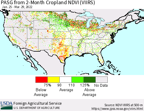 United States PASG from 2-Month Cropland NDVI (VIIRS) Thematic Map For 3/21/2022 - 3/31/2022