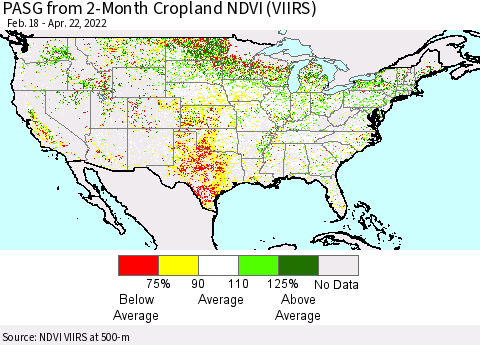 United States PASG from 2-Month Cropland NDVI (VIIRS) Thematic Map For 4/15/2022 - 4/22/2022