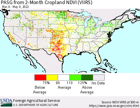 United States PASG from 2-Month Cropland NDVI (VIIRS) Thematic Map For 5/1/2022 - 5/10/2022