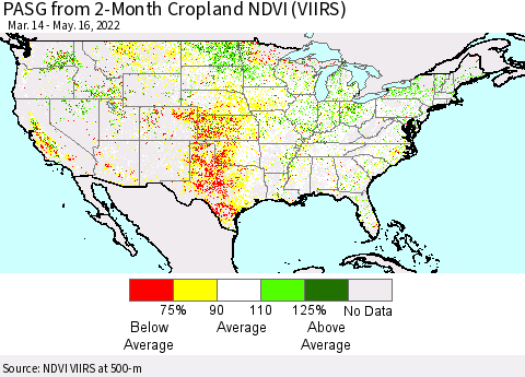 United States PASG from 2-Month Cropland NDVI (VIIRS) Thematic Map For 5/9/2022 - 5/16/2022