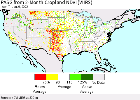 United States PASG from 2-Month Cropland NDVI (VIIRS) Thematic Map For 6/2/2022 - 6/9/2022