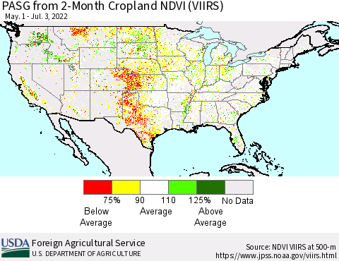 United States PASG from 2-Month Cropland NDVI (VIIRS) Thematic Map For 7/1/2022 - 7/10/2022