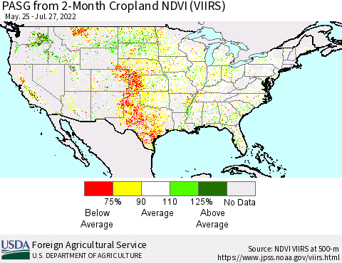 United States PASG from 2-Month Cropland NDVI (VIIRS) Thematic Map For 7/21/2022 - 7/31/2022