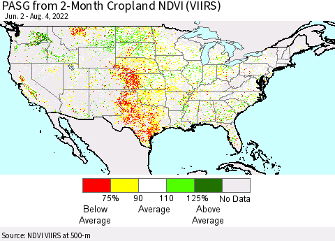 United States PASG from 2-Month Cropland NDVI (VIIRS) Thematic Map For 7/28/2022 - 8/4/2022