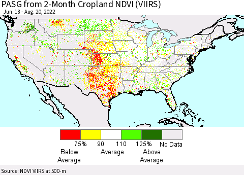 United States PASG from 2-Month Cropland NDVI (VIIRS) Thematic Map For 8/11/2022 - 8/20/2022