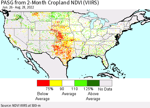 United States PASG from 2-Month Cropland NDVI (VIIRS) Thematic Map For 8/21/2022 - 8/28/2022