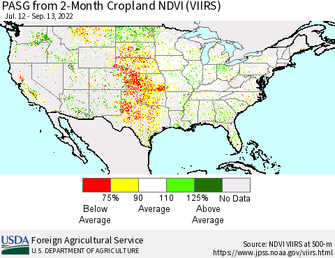United States PASG from 2-Month Cropland NDVI (VIIRS) Thematic Map For 9/11/2022 - 9/20/2022